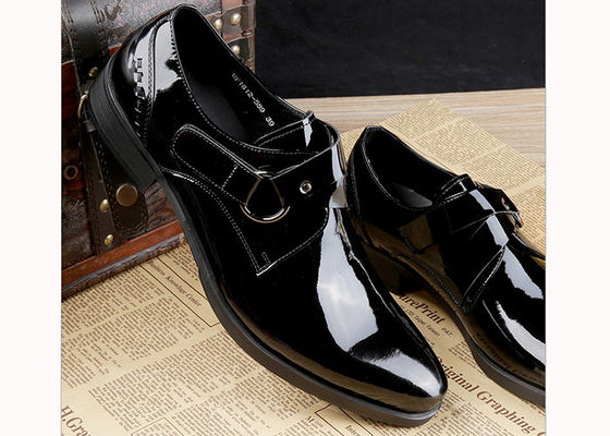 Black Shiny Men Formal Dress Shoes Patent Leather Oxfords Style With Printed Logo