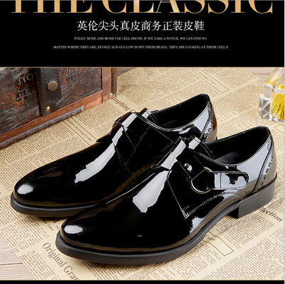 Black Shiny Men Formal Dress Shoes Patent Leather Oxfords Style With Printed Logo