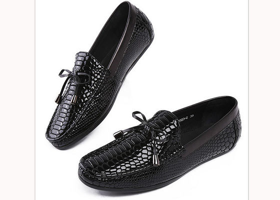 Casual Mens Leather Loafers Anti Skidding  Moccasins Bow Tie Flat Shoes