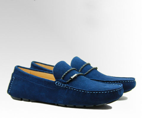 Tie Up Casual Mens Blue Suede Loafers Genuine Leather Handmade Suede Shoes​