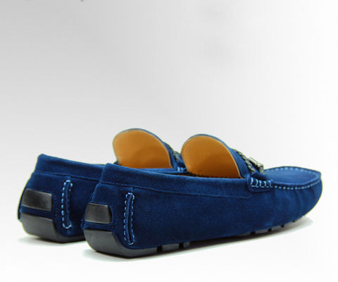 Tie Up Casual Mens Blue Suede Loafers Genuine Leather Handmade Suede Shoes​