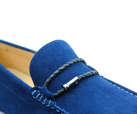 Tie Up Casual Mens Blue Suede Loafers Genuine Leather Handmade Suede Shoes​