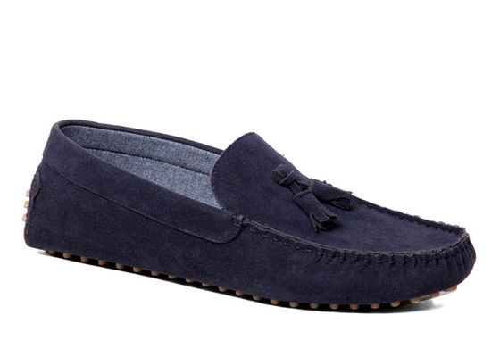 Stitching Style Flats Mens Black Driving Shoes , Moccasin - Gommino Suede Driving Shoes