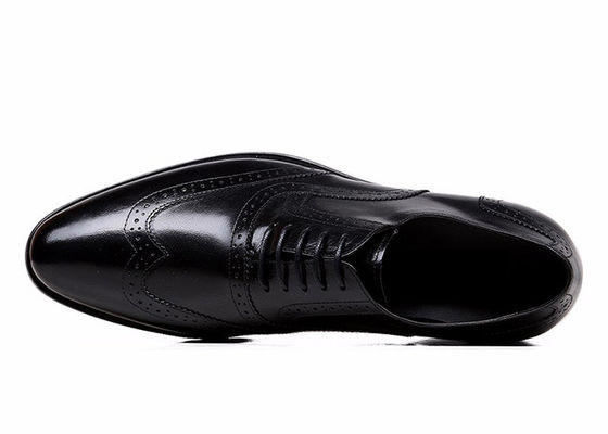 Goodyear Mens Black Leather Brogues , Carved Handmade Men Business Casual Shoes