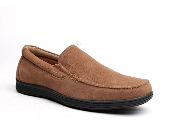 Summer Breathable Mens Leather Loafers Brown Round Toe Mens Suede Moccasins