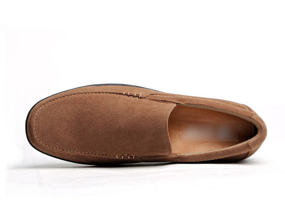 Summer Breathable Mens Leather Loafers Brown Round Toe Mens Suede Moccasins