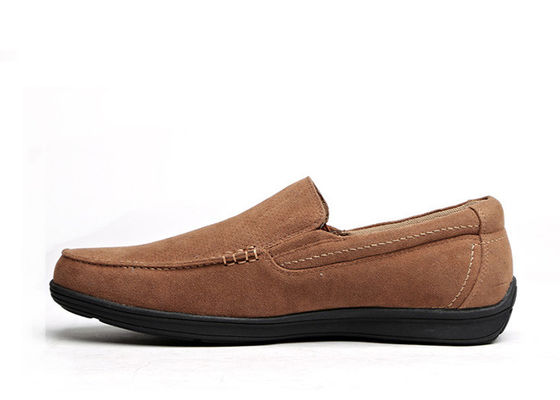 Summer Breathable Mens Leather Loafers Brown Round Toe Mens Suede Moccasins