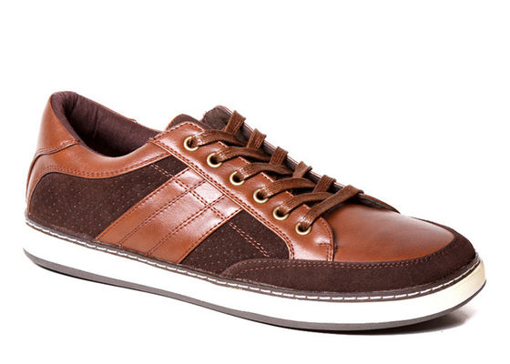 Brown Classic Mens Lace Up Sneakers , ODM Men Genuine Leather Casual Shoes