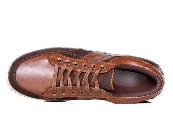 Brown Classic Mens Lace Up Sneakers , ODM Men Genuine Leather Casual Shoes