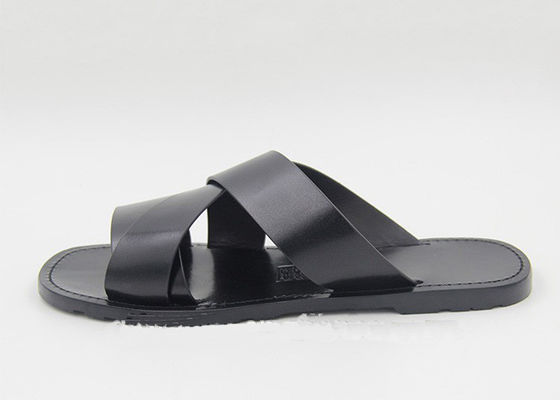 Fashion Mens Leather Slippers Flip Flops Black Mens Summer Leather Sandals