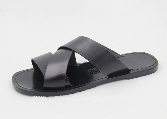 Fashion Mens Leather Slippers Flip Flops Black Mens Summer Leather Sandals