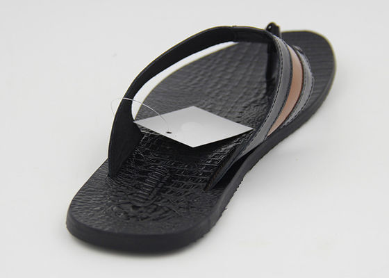 Breathable Mens Leather Slippers Comfortable Black Flip Flop Slippers For Home