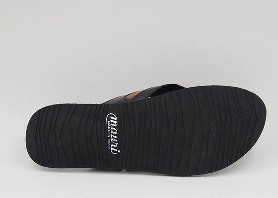 Breathable Mens Leather Slippers Comfortable Black Flip Flop Slippers For Home