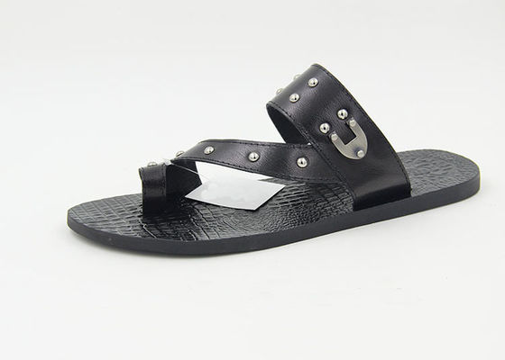 Home Mens Genuine Leather Flip Flops Summer Beach Sandals Slippers
