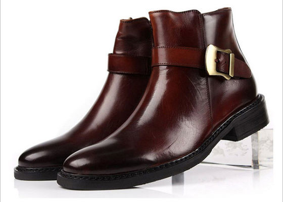 British Style Mens Black Buckle Ankle Boots Personalized Mens Zipper Boots
