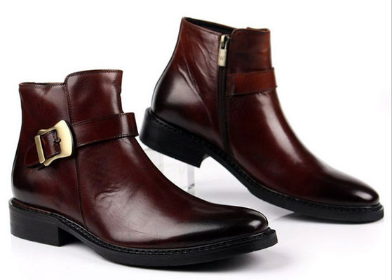 British Style Mens Black Buckle Ankle Boots Personalized Mens Zipper Boots
