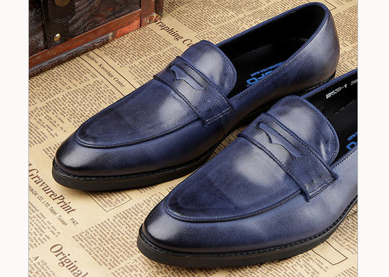 Luxury Mens Leather Casual Shoes Oxford Mens Blue Brogue Shoes For Party / Wedding