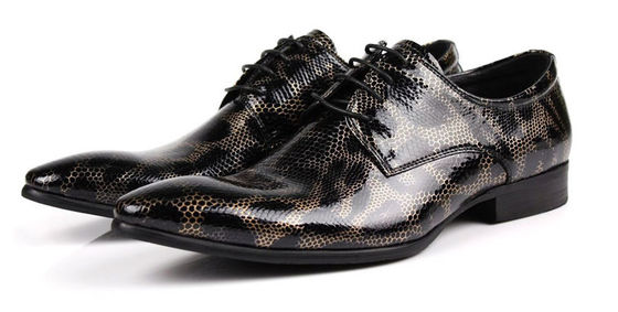 Crocodile Style Mens Black Brogue Shoes , Fashion Nightclub Genuine Snakeskin Shoes