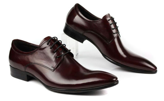 Oxford Style Mens Leather Dress Shoes Dark Red / Black Lace Up Dress Shoes