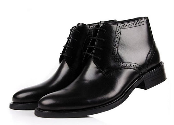 Full Grain Leathe Mens Ankle Boots  Round Toe Brown / Black Army Style Boots