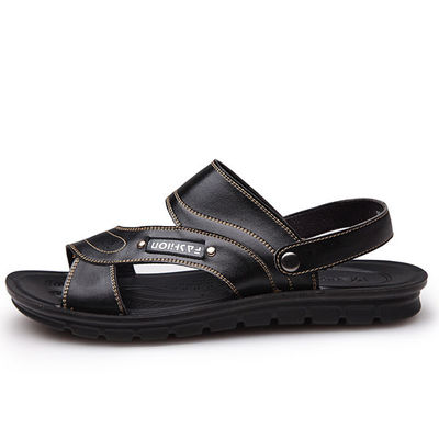 Brown Mens Leather Summer Sandals , Casual Soft Bottom Sandals