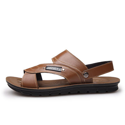 Brown Mens Leather Summer Sandals , Casual Soft Bottom Sandals