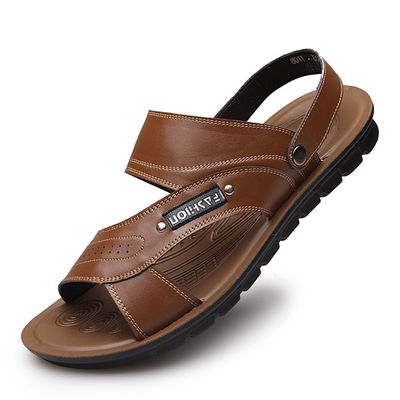 Brown Mens Leather Summer Sandals , Casual Soft Bottom Sandals