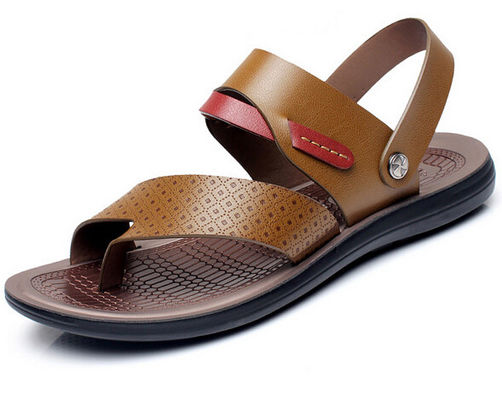 Handmade Soft Beach Sandals , Brown Mens Slip On Beach Sandals for Summer