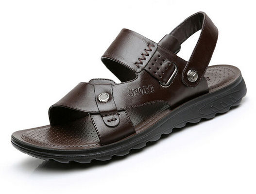 Summer Mens Genuine Leather Sandals , Brown Mens Custom Leather Sandals