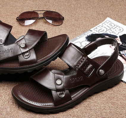 Summer Mens Genuine Leather Sandals , Brown Mens Custom Leather Sandals