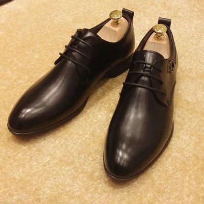 Italian Genuine Leather Mens Shoes For Wedding , Black Formal Shoes With Laces