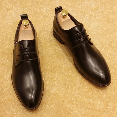 Italian Genuine Leather Mens Shoes For Wedding , Black Formal Shoes With Laces
