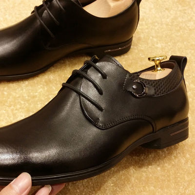 Italian Genuine Leather Mens Shoes For Wedding , Black Formal Shoes With Laces