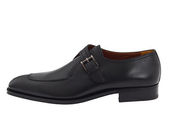 Black Genuine Leather Handmade Monk Strap Shoes , Mens Monk Strap Brogue Dress Shoes