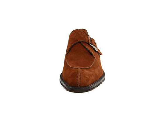 Handcrafted Mens Brown Leather Brogue Shoes , Goodyear Mens Monk Strap Dress Shoes
