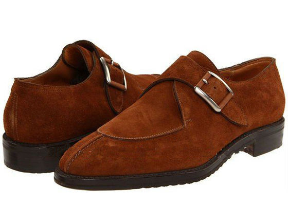 Handcrafted Mens Brown Leather Brogue Shoes , Goodyear Mens Monk Strap Dress Shoes