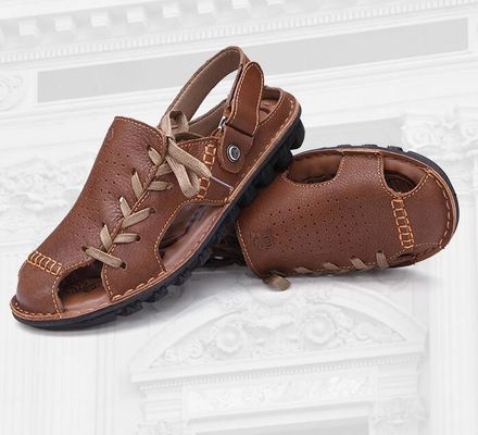 Comfortable Handmade Leather Sandals Summer Brown Flat Platform Sandals