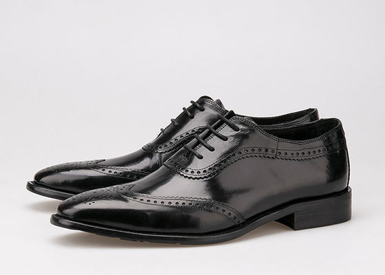Black Men Business Casual Shoes , Carved Oxfords Leather Lace Up Brogue Shoes