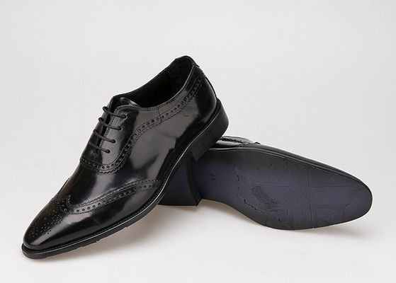 Black Men Business Casual Shoes , Carved Oxfords Leather Lace Up Brogue Shoes
