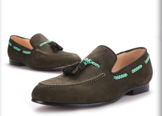 Handmade Mens Black Velvet Shoes , Tassel British Style Grey Casual Dress Shoes