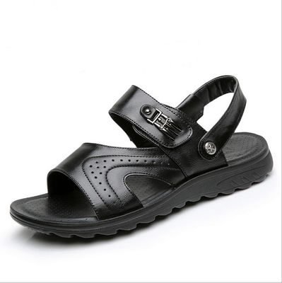 Flat Handmade Leather Sandals Mens  Leisure Black Beach Sandals With Leather Upper