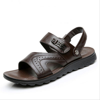 Flat Handmade Leather Sandals Mens  Leisure Black Beach Sandals With Leather Upper