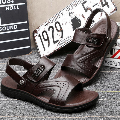 Flat Handmade Leather Sandals Mens  Leisure Black Beach Sandals With Leather Upper
