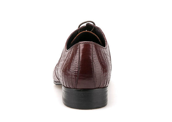 Burnished Leather Men'S Wedding Dress Shoes Low Heel Mens Brown Oxford Shoes