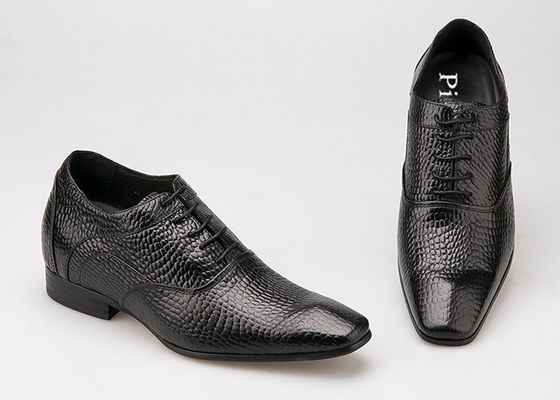 7cm Height Increasing Elevator Shoes , Sharp Toe Black Patent Leather Oxford Shoes