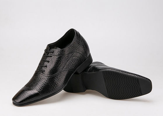 7cm Height Increasing Elevator Shoes , Sharp Toe Black Patent Leather Oxford Shoes