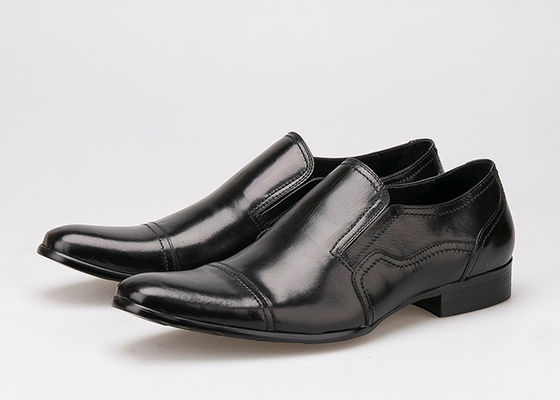 Formal Business Men'S Wedding Dress Shoes Wear Resistant Flat Black Leather Slip On Shoes