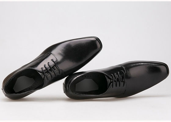Cow Leather Upper Lace Up Derby Shoes , Flat Heel Soft Mens Black Formal Shoes