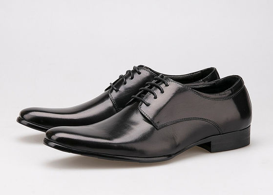 Cow Leather Upper Lace Up Derby Shoes , Flat Heel Soft Mens Black Formal Shoes