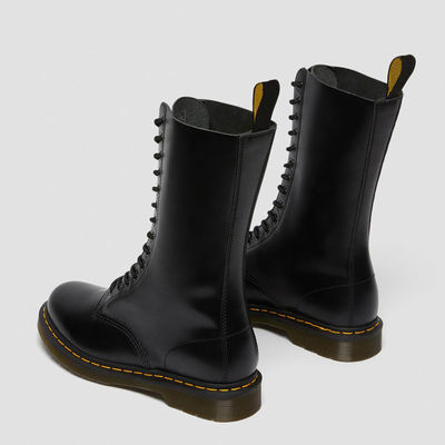 Round Toe Women'S Leather Boots Black Military Style Boots For Leisure / Business